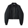 Classic black bomber jacket with lapel collar and ribbed cuffs in minimalist chic style - S / Black