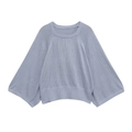 Suéter de punto holgado lavanda con cuello redondo y elegantes mangas farol raglán - S / Azul