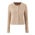 Detailed view of cable knit pattern and fabric buttons on a beige cardigan sweater - S / Camel Cable Knit Cardigan