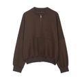 Détail d'une veste marron foncé zippée avec poignets côtelés et coutures décoratives - S / Hauts / Café