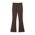 Détail d'un pantalon évasé marron foncé avec taille à cordon réglable et maille douce - S / Pantalons / Café