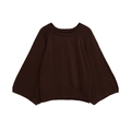 Jersey de punto para mujer en marrón oscuro, corte holgado con mangas anchas y cuello redondo - S / Marrón