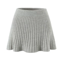 Detailed view of grey pleated knit mini skirt with elastic ribbed waistband texture - S / Grey Pleated Mini Skirt