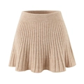 Detail of light beige cable knit mini skirt featuring pleated texture and elastic waist - S / Camel Pleated Mini Skirt