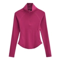 Slim fit long sleeve sports top for women in deep magenta with half-zip and stand collar - S / Rose Red