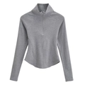 Gray slim fit long sleeve sports top for women with half-zip mock neck and raglan sleeves - S / Light Gray