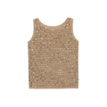 Gilet in maglia marrone chiaro da donna con paillettes lucide e girocollo senza maniche - S / Caffè Chiaro