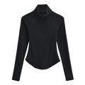 Slim fit black mock neck long sleeve athletic top with hidden front zipper for women - S / Black