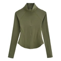 Haut de yoga olive ajusté à manches longues avec quart de zip et coutures galbantes - Vert Militaire
