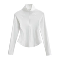 Haut de sport blanc à manches longues, fermeture demi-zip et tissu extensible - Blanc