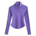Haut de sport violet à manches longues coupe ajustée avec col zippé et ourlet courbé - Pervenche