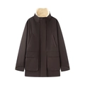 Macro view of dark brown parka coat with thick white fleece lining and pocket details - XS / Tops / Dark Brown