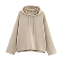 Detailed texture of beige knitted hoodie with drawstring hood and drop shoulder design - S / Tops / Apricot