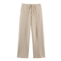 Detail of oatmeal knit sweatpants with drawstring elastic waist and vertical seam - S / Bottoms / Apricot