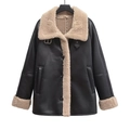Veste pour femme en similicuir avec doublure en peau de mouton et grand col tendance noir - S / Noir