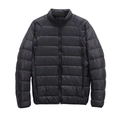 Minimalist black lightweight stand collar quilted jacket with front zipper on white background - S / Black Stand Collar
