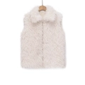 Detailed view of white faux fur vest texture with fluffy long-pile and wide lapel collar - XS / White