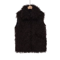Detail view of brown faux fur vest with long curly texture and smooth black lining - XS / Black