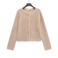 Elegant khaki faux mink fur knit cardigan with pearl buttons and long sleeves - S / Khaki