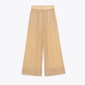 Détail d'un pantalon large marron clair avec taille élastique plissée et tissu texturé - S / Pantalons