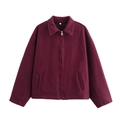Detail of burgundy wool-blend jacket showing metal zipper and warm fabric texture - S / Burgundy