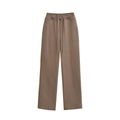 Detailed view of coffee brown wide-leg sweatpants with adjustable drawstring waistband - S / Camel Pants