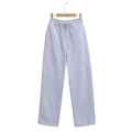 Detail of light gray drawstring sweatpants with elastic waistband and straight leg cut - S / Sky Blue Pants