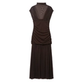 Nauwsluitende donkerbruine mouwloze midi-jurk met plooien en mesh-detail - XS / Donker koffiebruin
