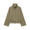 Giacca corta trench da donna verde oliva con collo alto e cintura regolabile in vita - XS / Verde militare