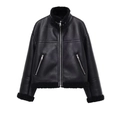 Chaqueta de aviador negra para mujer en cuero sintético con forro polar cálido y cremallera - XS / Negro