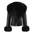 Giacca slim in pelle sintetica nera con collo e polsini in finta pelliccia invernale - Taglia S / Nero