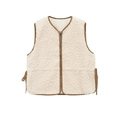 Chique crème lamswollen vest met donkerbruine bies en verstelbare veters opzij - XS / Beige