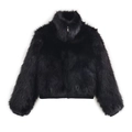 Chaqueta corta de piel sintética con cuello alto y cremallera metálica - XS / Negro