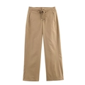Détail du pantalon large kaki avec taille élastique à cordon et embouts en métal - S / Pantalon Kaki