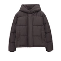 Détails d'une doudoune à capuche avec matelassage horizontal et finition anthracite mat - XS / Gris Anthracite