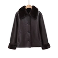 Veste pour femme en similicuir marron foncé avec col à revers et fermeture à quatre boutons - XS / Café
