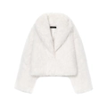 Abrigo corto de piel sintética blanca para mujer con textura suave y cuello de solapa - XS / Blanco