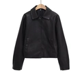 Women's black PU leather jacket with lapel collar and long sleeves in casual baseball style - XS / Black