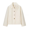 Minimalist off-white short wool coat with classic lapel and four contrast resin buttons - S / Off White