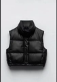 Women's black faux leather padded vest with high collar and quilted puffer style - XS / Black