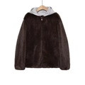 Veste en fausse fourrure marron foncé pour femme avec capuche en maille et fermeture éclair - XS / Hauts / Marron