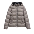 Chaqueta acolchada para mujer en color topo con capucha y forro de pelo suave - XS / Gris Visón