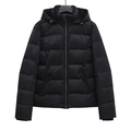 Chaqueta negra para mujer con capucha, forro de pelo sintético y diseño acolchado - XS / Negro