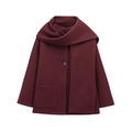 Cappotto bordeaux da donna con collo a sciarpa e chiusura a bottone singolo, stile ampio - XS / Borgogna