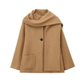 Cappotto donna cammello con collo a sciarpa, taglio ampio e ampie tasche applicate - XS / Cachi