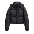 Doudoune courte noire à capuche pour femme avec matelassage horizontal et col montant - XS / Noir
