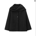 Cappotto corto nero in lana con collo a sciarpa e chiusura a un bottone da donna - XS / Nero
