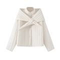 Women's off-white quilted jacket with a stylish detachable scarf collar and button closure - XS / White