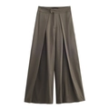 Women's dark olive wide leg trousers with deep pleats and high waist flowy fit - XS / High Waist Pleated Wide Leg Trousers