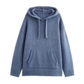 Women's fog blue knit hoodie in loose fit with animal pattern texture and front pocket - S / Grey Blue